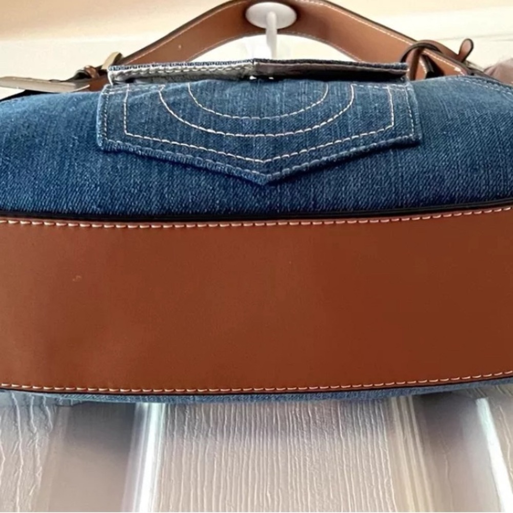 True Religion Denim/Leather Hobo Handbag Armpit Shoulder Bag Purse NWT - Picture 4 of 5